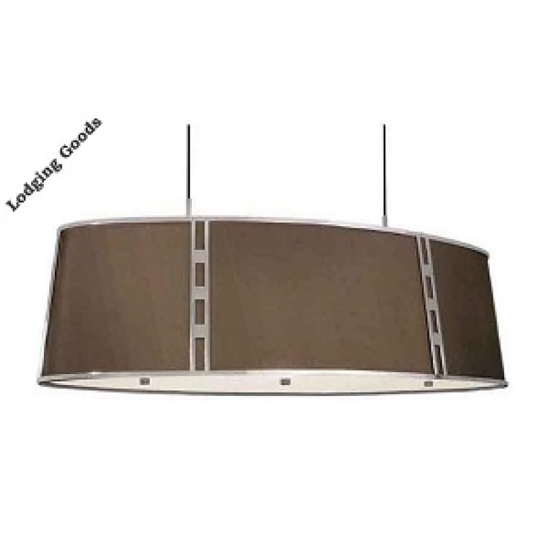 Tempus Series Oval Pendant with Chocolate Fabric Shade, Chrome Metal Frame & Wht Acrylic Diffuser