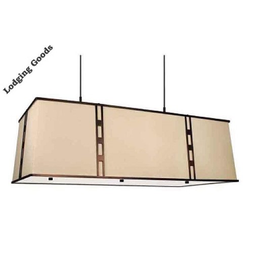 Tempus Series Rectangle Pendant with Beige Fabric Shade, Old Bronze Metal Frame & Wht Acrylic Diffuser