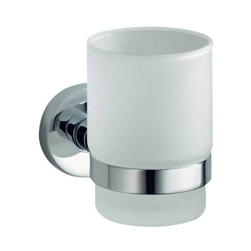 Frosted Glass Tumbler & Holder - Frosted Glass & Polished Chrome Base
