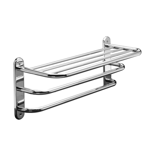 24" Towel Shelf with Double Bar / Semi-Concealed Mount - Polished Chrome