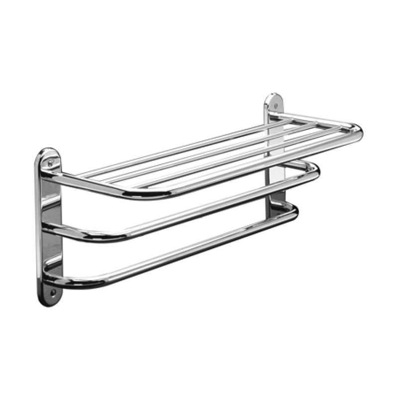 24" Towel Shelf with Double Bar / Semi-Concealed Mount - Polished Chrome