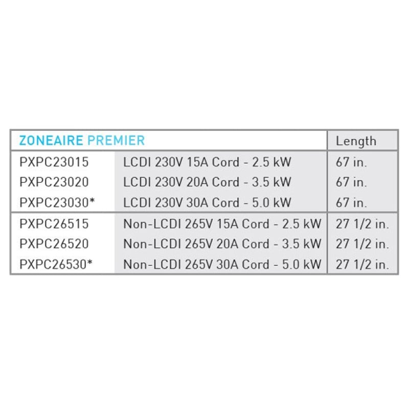 PTAC ZoneAire Premier Power Cords, Model #: PXPC23015A