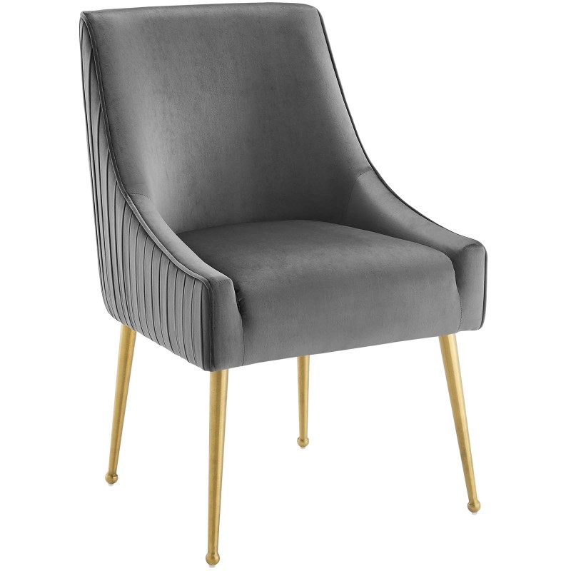 Discern Pleated Back Upholstered Performance Velvet Dining Chair in Gray