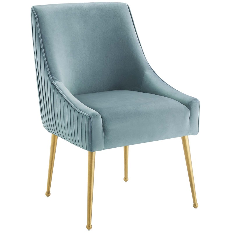 Discern Pleated Back Upholstered Performance Velvet Dining Chair in Light Blue