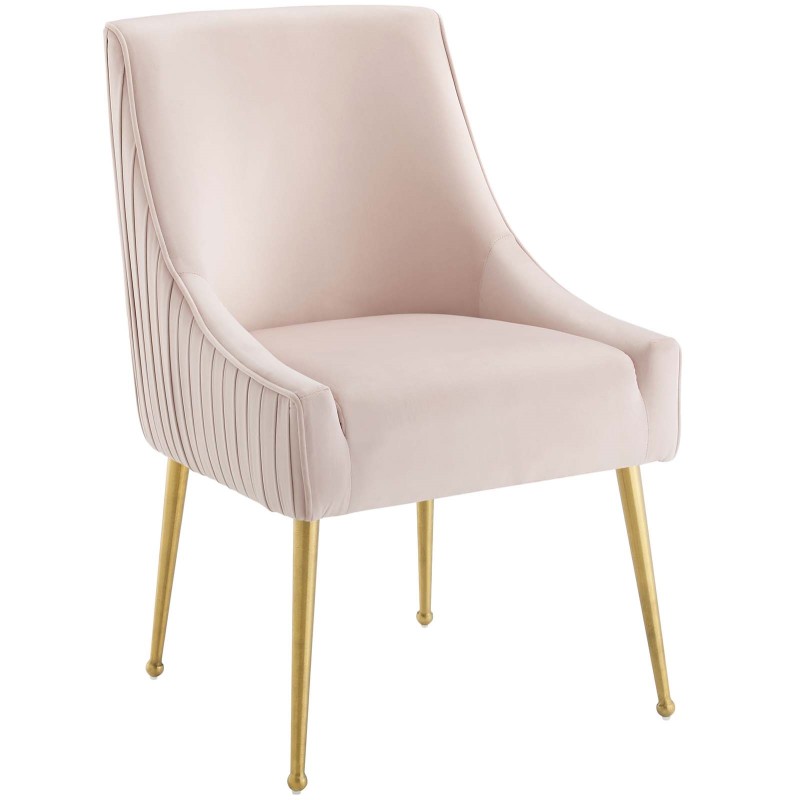 Discern Pleated Back Upholstered Performance Velvet Dining Chair in Pink