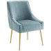 Discern Pleated Back Upholstered Performance Velvet Dining Chair in Light Blue