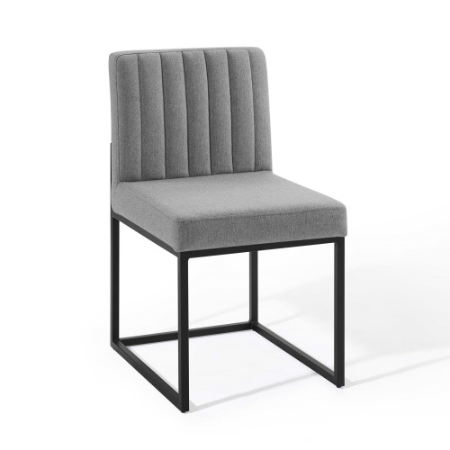 Carriage Channel Tufted Sled Base Upholstered Fabric Dining Chair in Black Light Gray