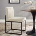 Carriage Channel Tufted Sled Base Upholstered Fabric Dining Chair in Black Beige