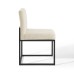 Carriage Channel Tufted Sled Base Upholstered Fabric Dining Chair in Black Beige