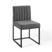 Carriage Channel Tufted Sled Base Upholstered Fabric Dining Chair in Black Charcoal