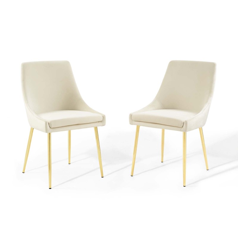 Viscount Performance Velvet Dining Chairs - Set of 2 in Gold Ivory