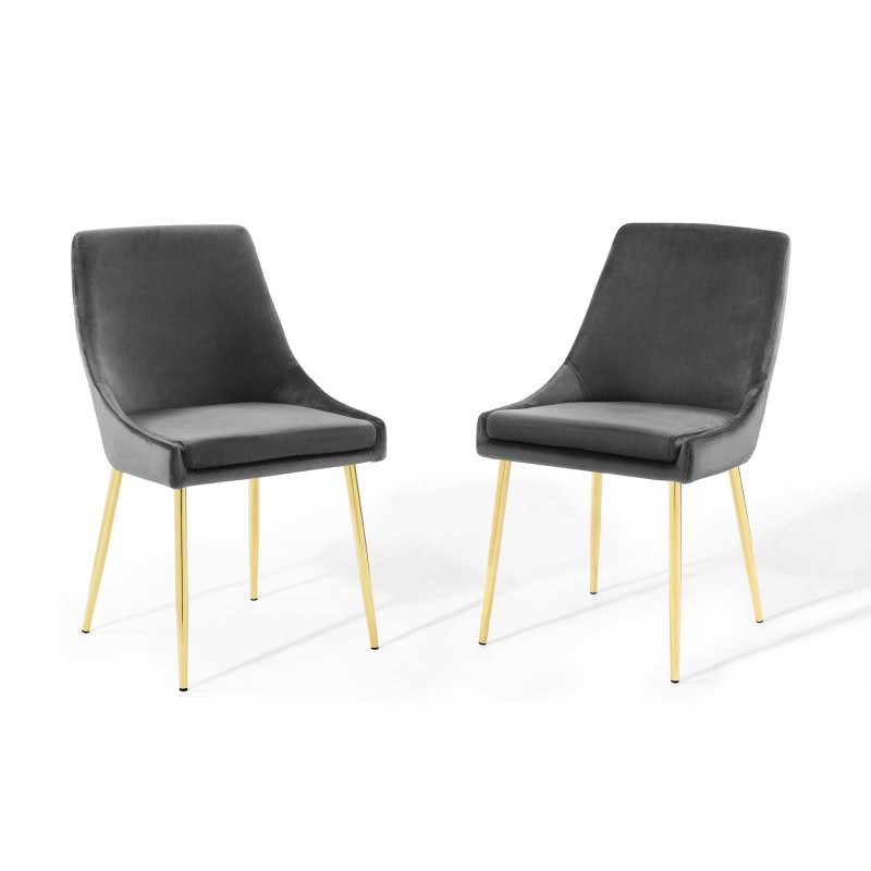 Viscount Performance Velvet Dining Chairs - Set of 2 in Gold Charcoal