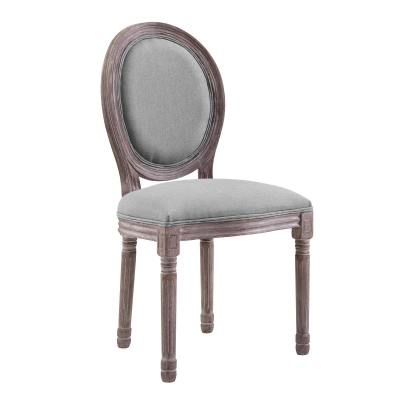 Emanate Vintage French Upholstered Fabric Dining Side Chair in Light Gray