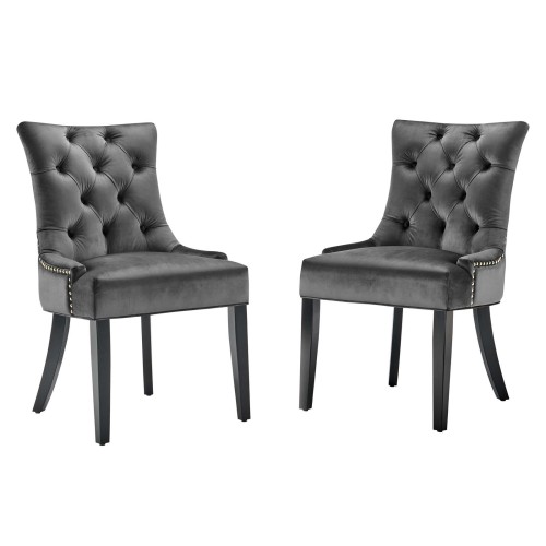 Regent Tufted Performance Velvet Dining Side Chairs - Set of 2 in Charcoal