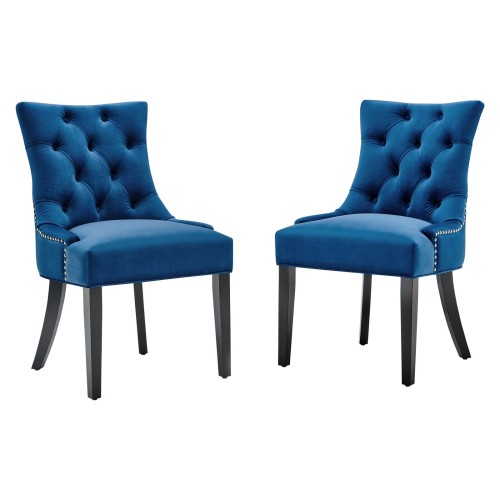 Regent Tufted Performance Velvet Dining Side Chairs - Set of 2 in Navy