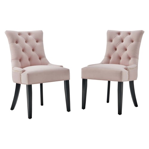 Regent Tufted Performance Velvet Dining Side Chairs - Set of 2 in Pink