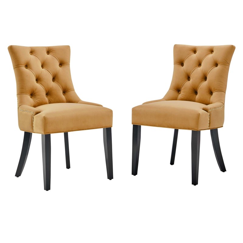 Regent Tufted Performance Velvet Dining Side Chairs - Set of 2 in Cognac