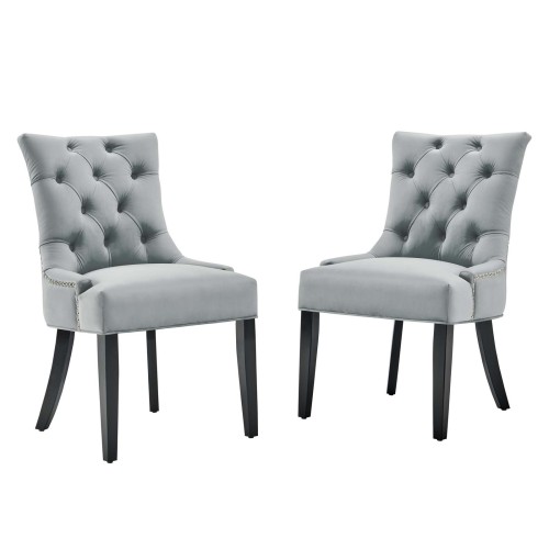 Regent Tufted Performance Velvet Dining Side Chairs - Set of 2 in Light Gray