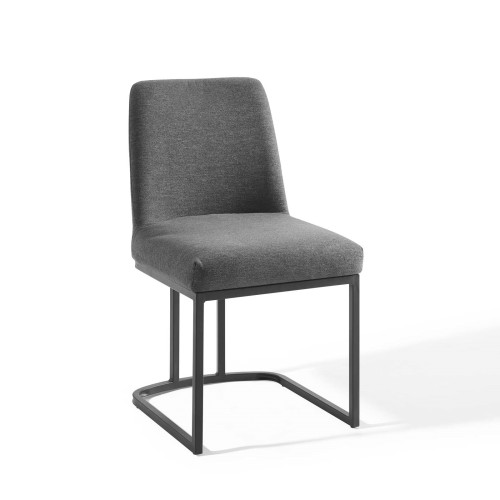 Amplify Sled Base Upholstered Fabric Dining Side Chair in Black Charcoal