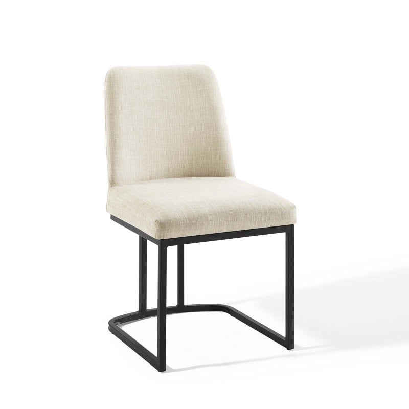 Amplify Sled Base Upholstered Fabric Dining Side Chair in Black Beige