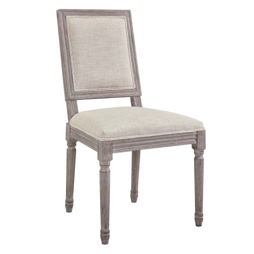 Court Vintage French Upholstered Fabric Dining Side Chair in Beige