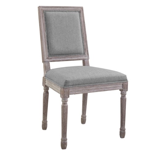 Court Vintage French Upholstered Fabric Dining Side Chair in Light Gray