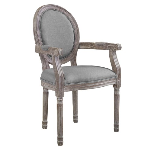 Emanate Vintage French Upholstered Fabric Dining Armchair in Light Gray