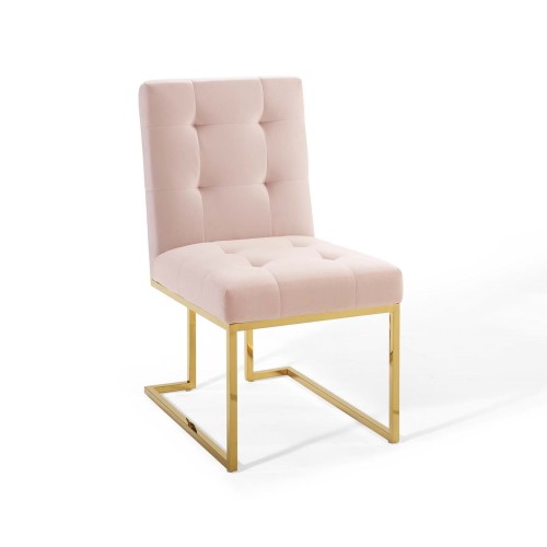 Privy Gold Stainless Steel Performance Velvet Dining Chair in Gold Pink