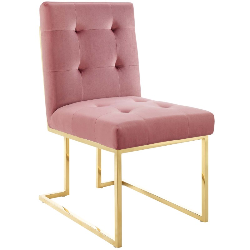 Privy Gold Stainless Steel Performance Velvet Dining Chair in Gold Dusty Rose