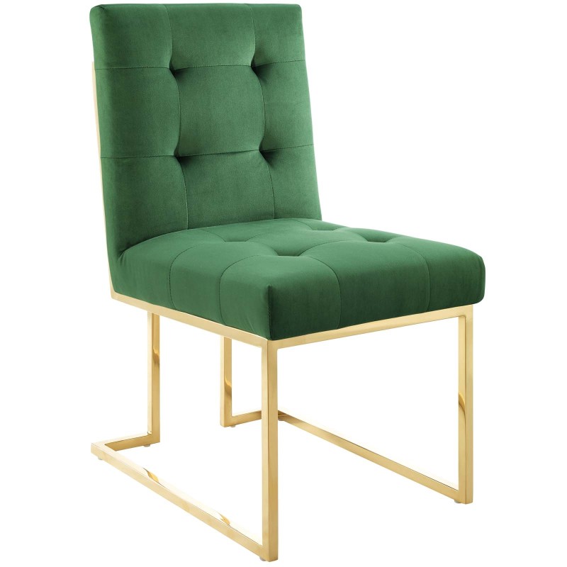 Privy Gold Stainless Steel Performance Velvet Dining Chair in Gold Emerald