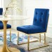 Privy Gold Stainless Steel Performance Velvet Dining Chair in Gold Navy