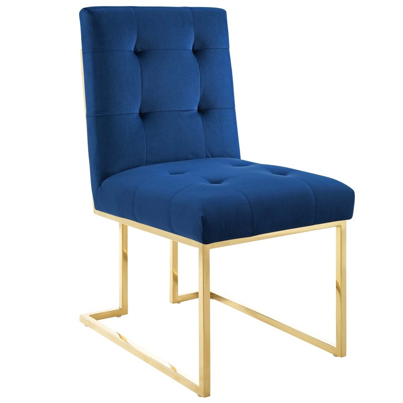 Privy Gold Stainless Steel Performance Velvet Dining Chair in Gold Navy