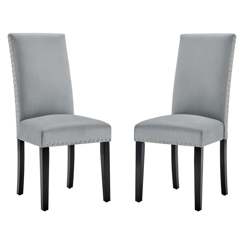 Parcel Performance Velvet Dining Side Chairs - Set of 2 in Light Gray