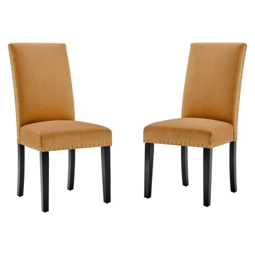 Parcel Performance Velvet Dining Side Chairs - Set of 2 in Cognac