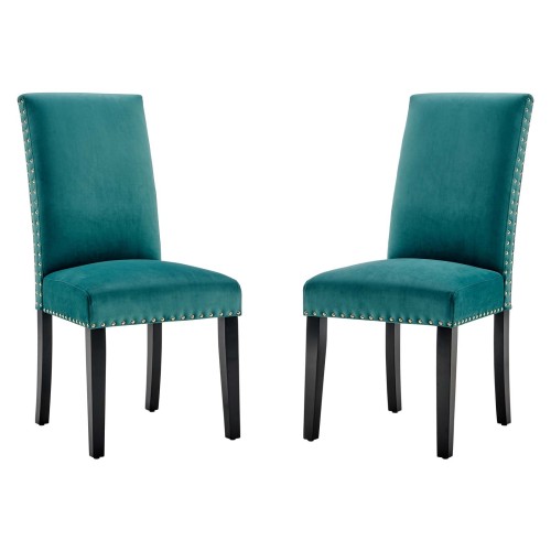 Parcel Performance Velvet Dining Side Chairs - Set of 2 in Teal