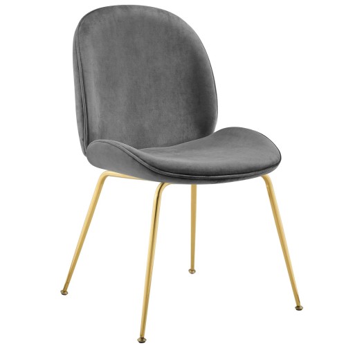 Scoop Gold Stainless Steel Leg Performance Velvet Dining Chair in Gray