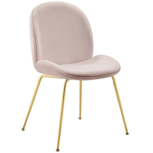 Scoop Gold Stainless Steel Leg Performance Velvet Dining Chair in Pink