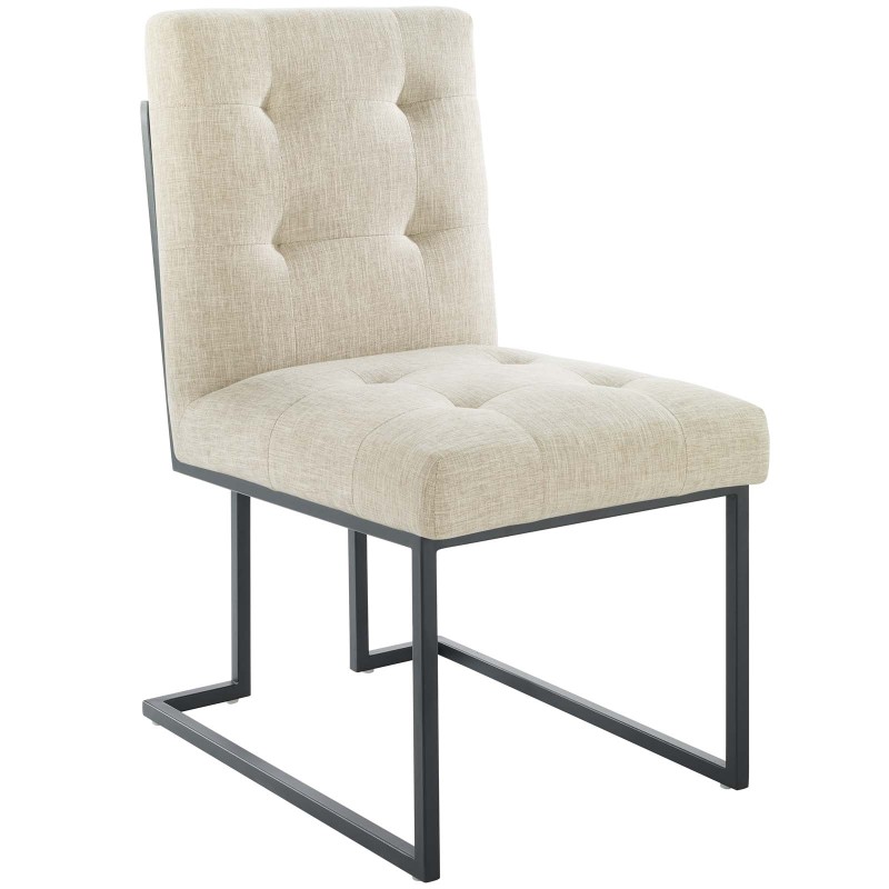 Privy Black Stainless Steel Upholstered Fabric Dining Chair in Black Beige