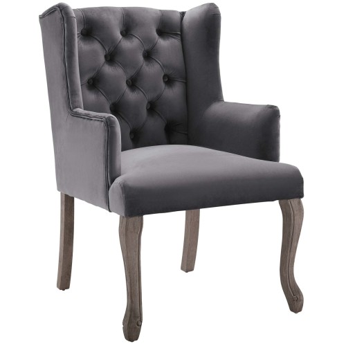 Realm French Vintage Dining Performance Velvet Armchair in Gray