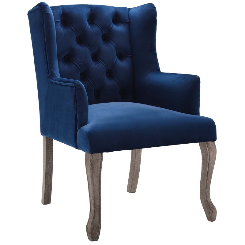 Realm French Vintage Dining Performance Velvet Armchair in Navy