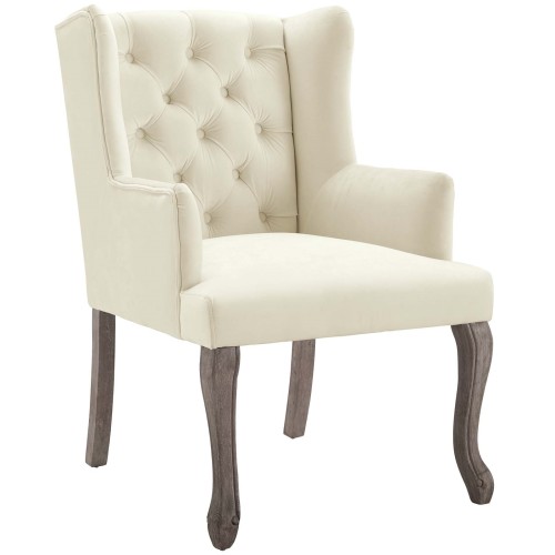 Realm French Vintage Dining Performance Velvet Armchair in Ivory