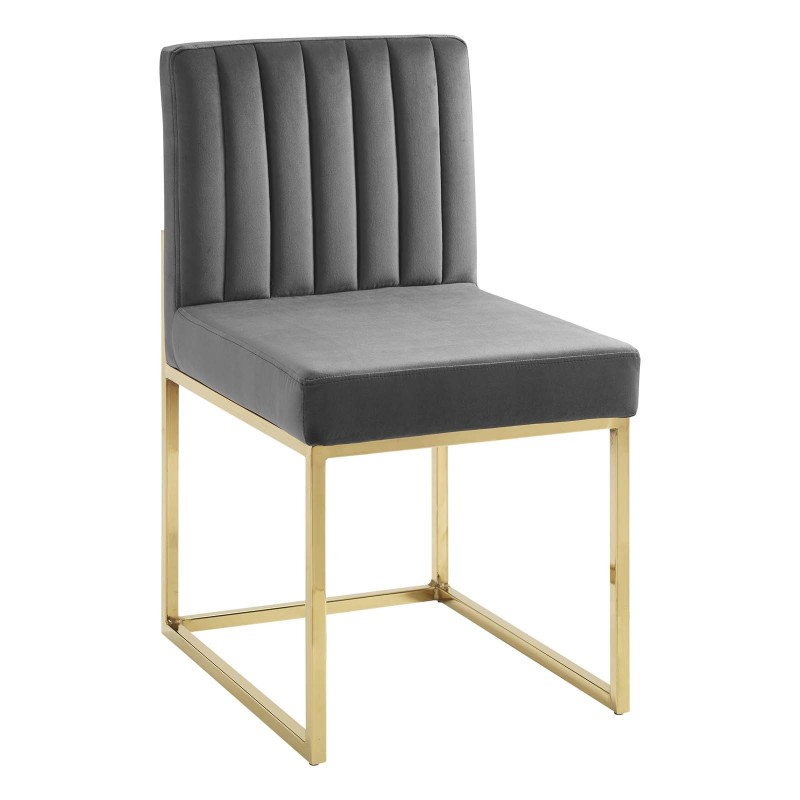 Carriage Channel Tufted Sled Base Performance Velvet Dining Chair in Gold Charcoal