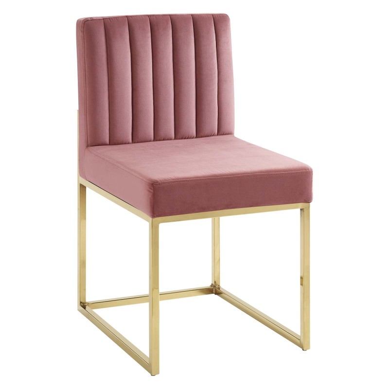 Carriage Channel Tufted Sled Base Performance Velvet Dining Chair in Gold Dusty Rose