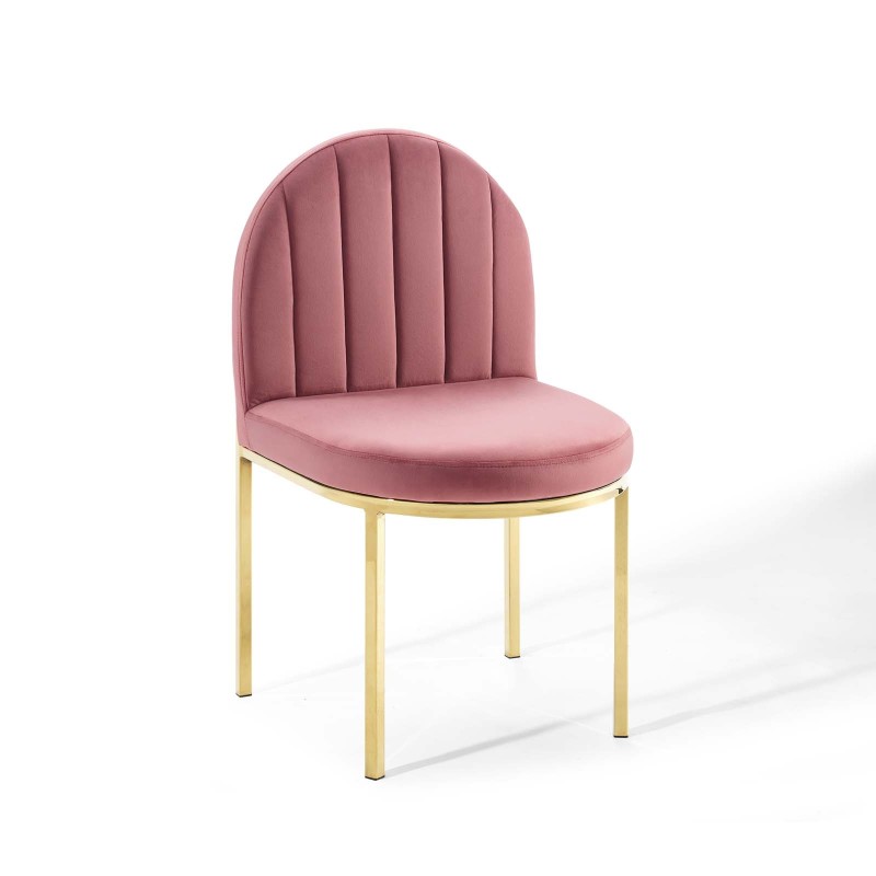 Isla Channel Tufted Performance Velvet Dining Side Chair in Gold Dusty Rose