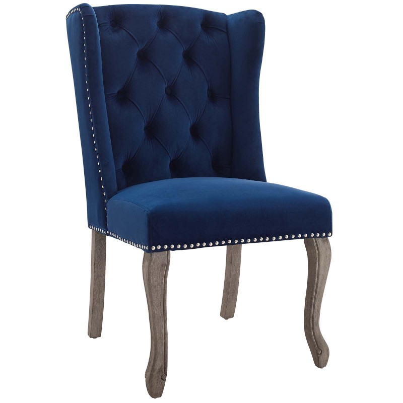 Apprise French Vintage Dining Performance Velvet Side Chair in Navy