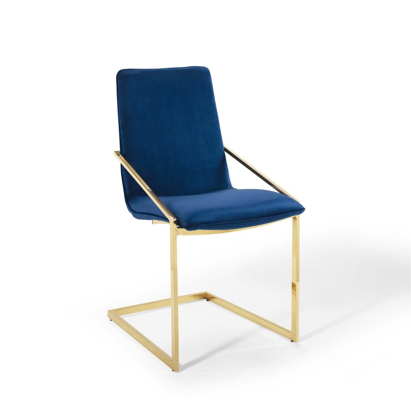 Pitch Performance Velvet Dining Armchair in Gold Navy