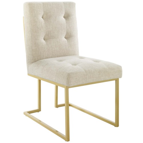 Privy Gold Stainless Steel Upholstered Fabric Dining Accent Chair in Gold Beige