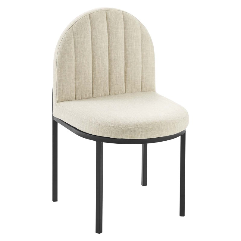 Isla Channel Tufted Upholstered Fabric Dining Side Chair in Black Beige