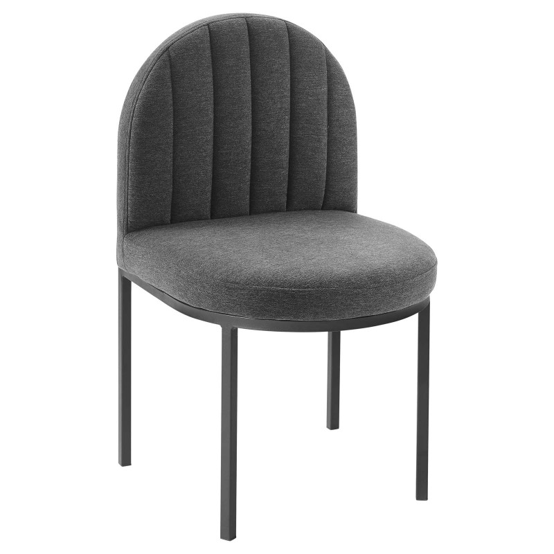 Isla Channel Tufted Upholstered Fabric Dining Side Chair in Black Charcoal