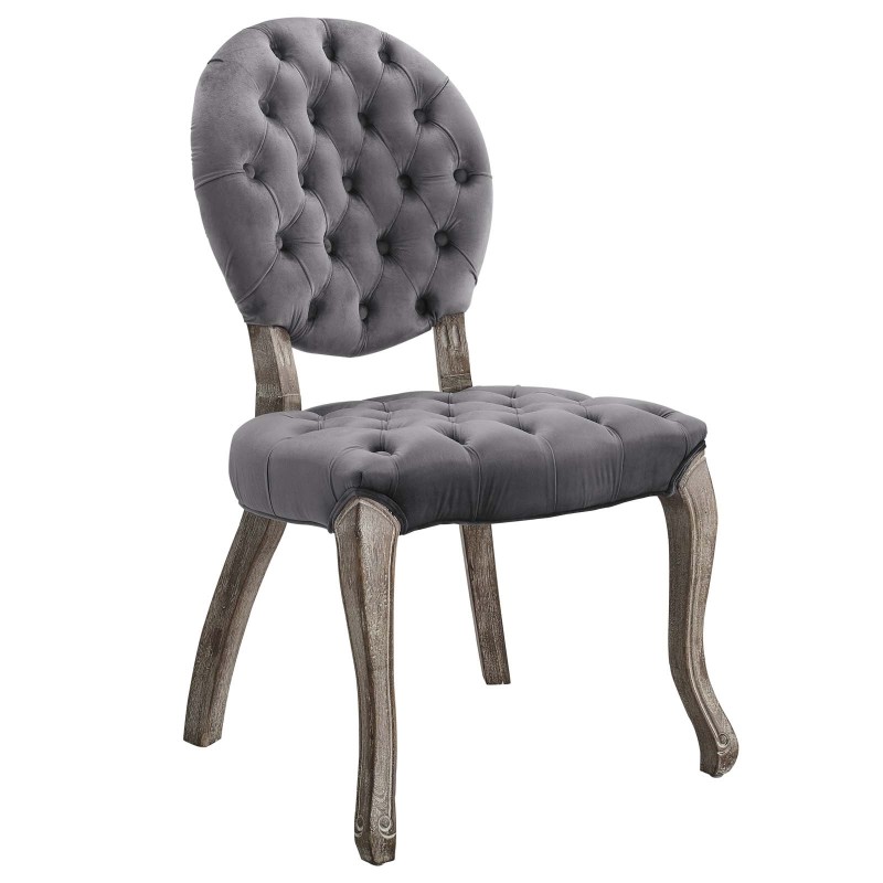 Exhibit French Vintage Dining Performance Velvet Side Chair in Gray